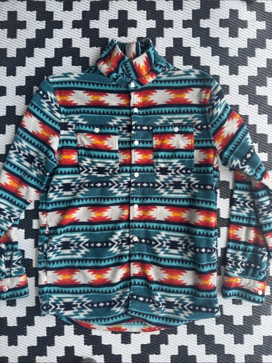rf brand Tops - RF BRAND Southwest-Pattern Snap-Front Fleece Shacket - L
